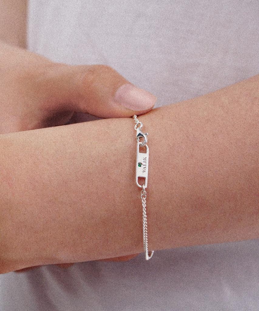 Valik [925 Silver] No.86 Green Tack Curve Chain Bracelet