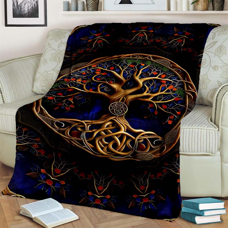 Tree of Life Mystical Celtic Art Print Flannel Blanket Cozy Warm Throw Sofa Bedroom Present Indoor Home Party Lounge Decor