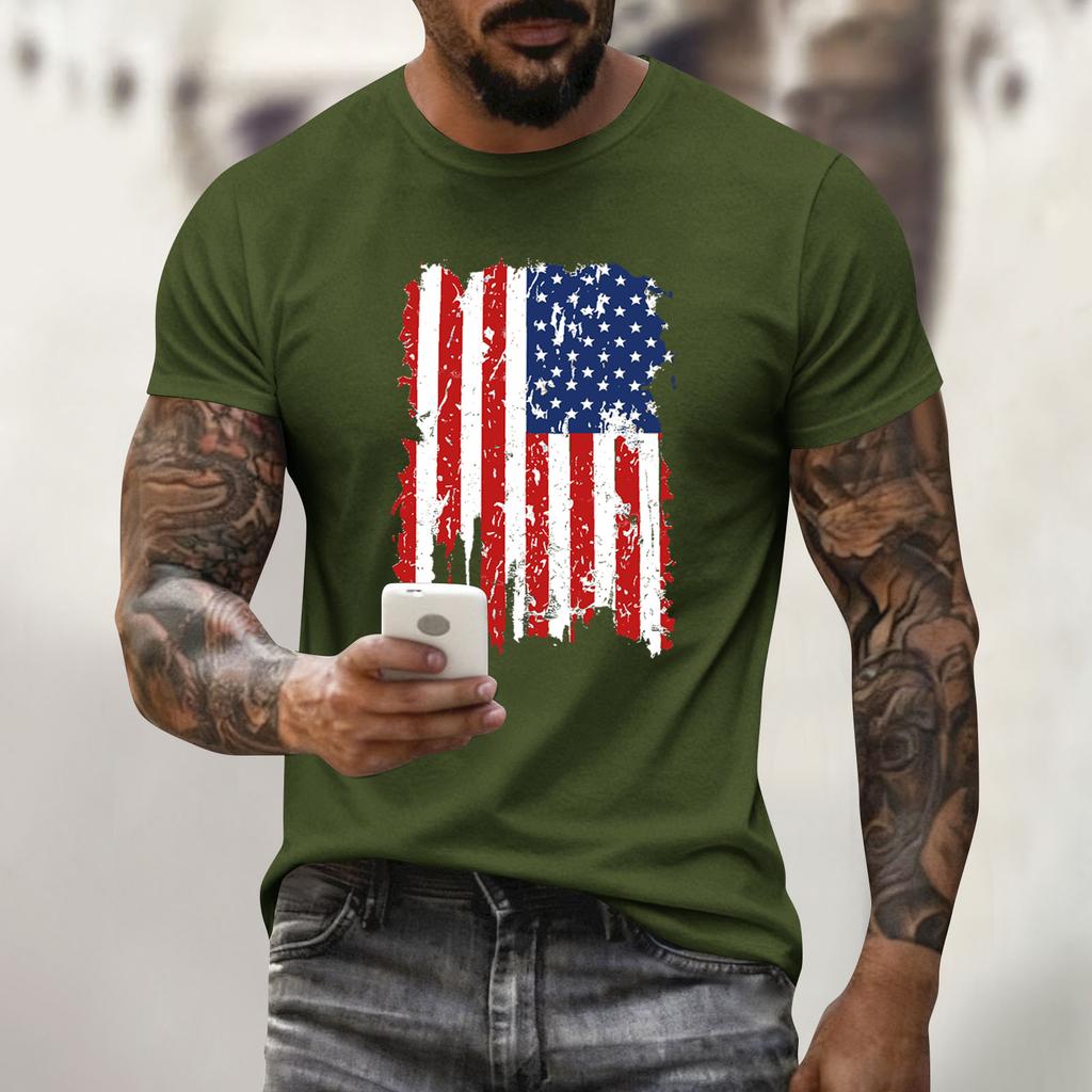 Męski top z nadrukiem świątecznym, z okrągłym dekoltem, krótkim rękawem, casualowy, sportowy