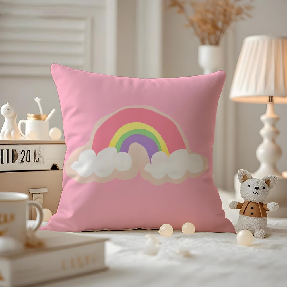 Cartoon Rainbow Sun Cushion Cover Anti-dustmite Pillowcase Invisible Zipper Silky Short Plush Sofa Cushion Cover