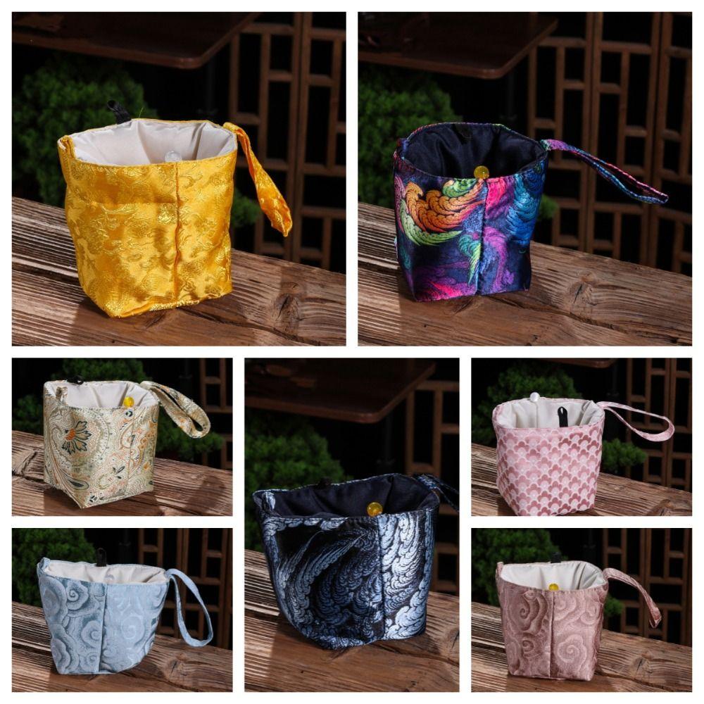 Wings Chinese Style Handbag Cloud Tea Set Storage Bag Elegant Square Flower Wrist Bag Daily