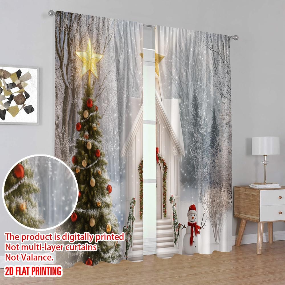2 Stück, 2D-Flachdruck Druckvorhänge Weihnachten Kirche Schneeszene (3) Vielseitig 100% Polyester (ohne Stange) Vielseitig für alle Anwendungen