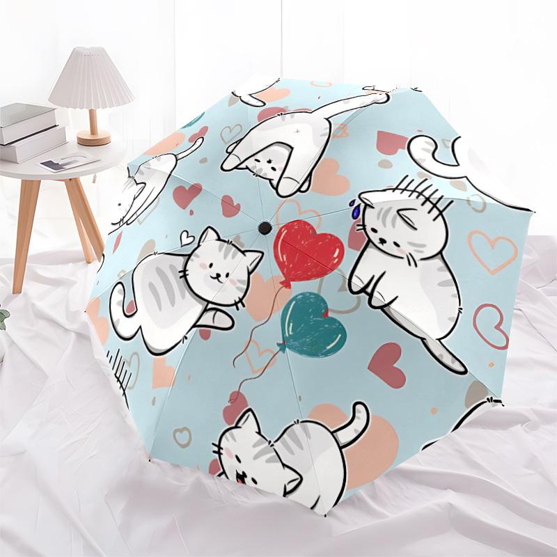 1pc Cats Heart Open/Close Folding Umbrella, All- Portable Umbrella for & Men, Stylish Accessory (Holiday Gift) 8-Rib yy251213130