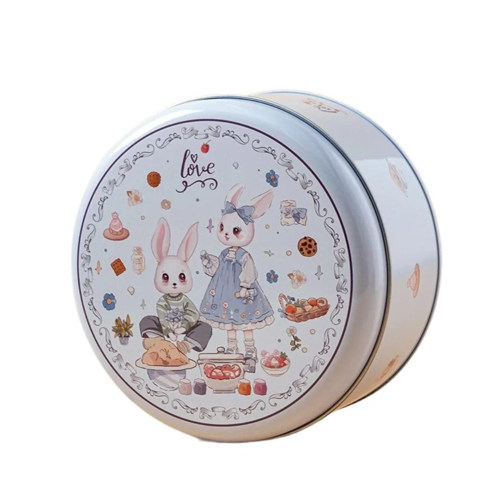 Cartoon Rabbit Printed Tinplate Candy Chocolate Boxes Metal Empty Cookie Tin Box Multifunction Round Biscuit Packaging Iron Can