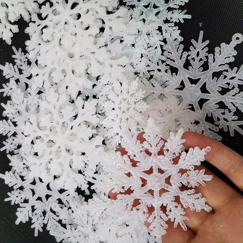 36Pcs Christmas White Snowflake Ornaments Wall Stickers Glass Window Sticker Gold Silver Christmas Tree Hanging Pendant