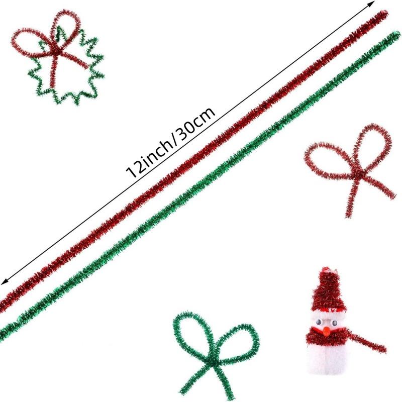 100/200 PCs Christmas Glitter Pipe Cleaners Craft Pipe Cleaners Colorful Chenille Stems for DIY Art Craft Christmas Decoration