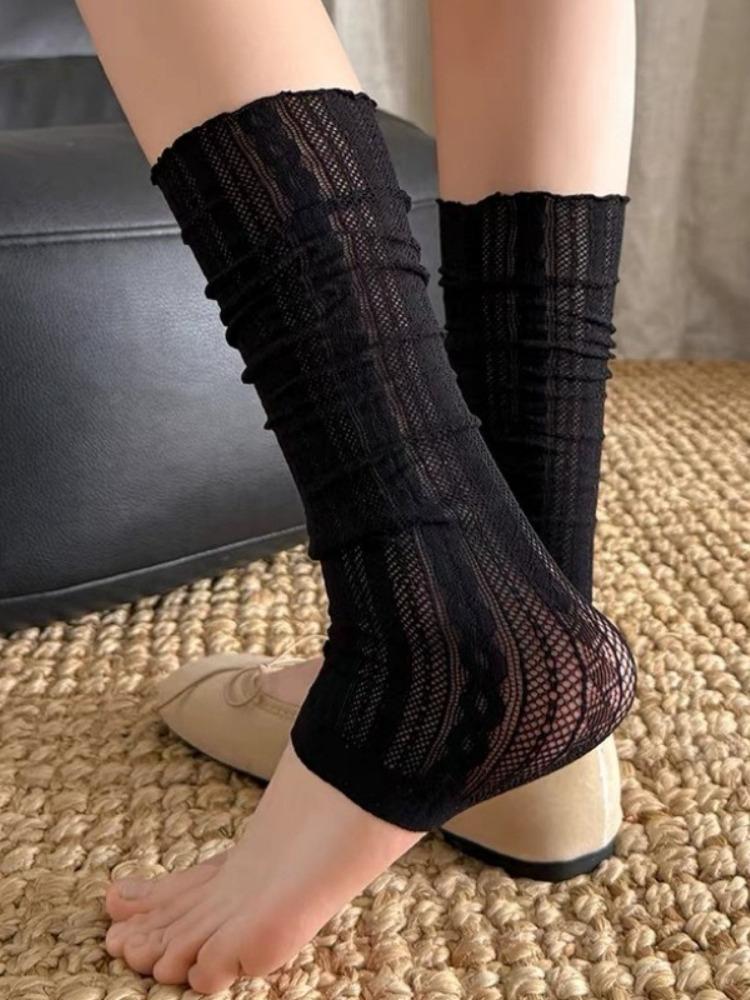 

White Leg Warmers Women Summer Thin Sweet Ballet Style JK Lolita Twist Pattern Long Socks Minimalist Jacquard Stacked Leg Covers One Size чорний