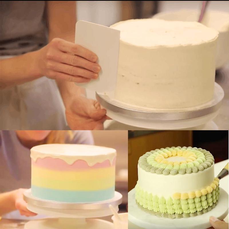 FAIS DU 6Pcs/Set Plastic Cake Turntable Rotating Cake Plastic Dough Pastry Decorating Stand Rotary Table DIY Pan Baking Tool