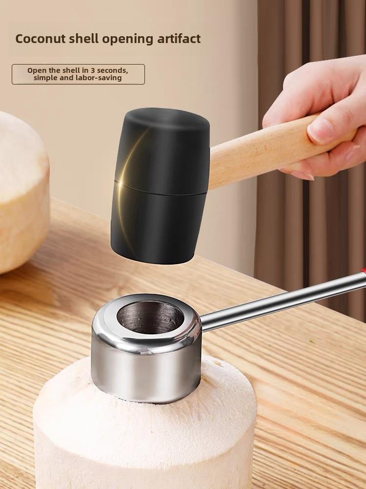 Stainless steel coconut opener 3-piece set,rubber hammer and scraper,easy to use,coconut chicken,coconut ice cream,coconut juice