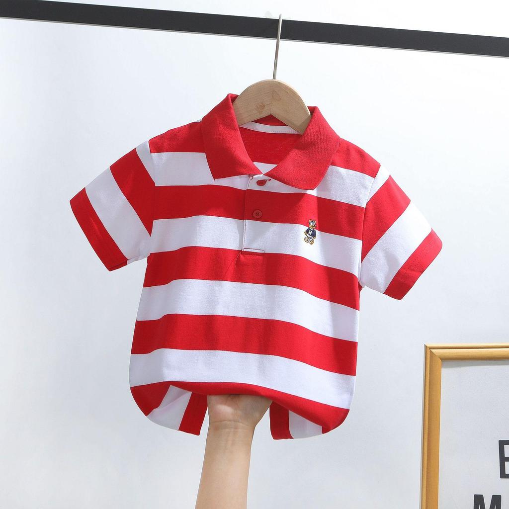 Kids' Korean Striped Cotton Polo Shirt: Short-Sleeved T-Shirt for Boys, Sizes 0-16, Summer Children's Clothing