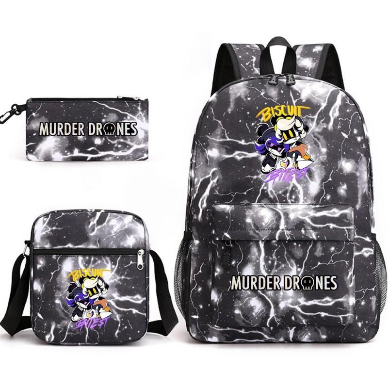 Murder Drones Themed 3-Piece School Set: Backpack Shoulder Bag Pencil Case Teens