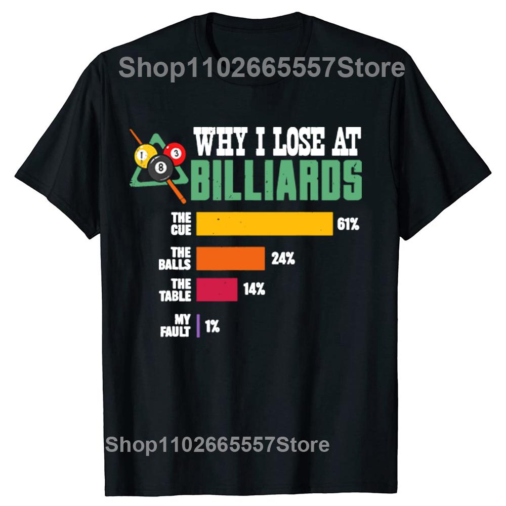 Why I Lose At Billiards Pool Player Sport Snooker Funny Design Unisex T-Shirt Streetwear Outdoor Clothing Short-sleev Summer Tee