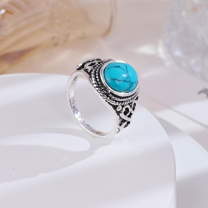 Exquisite Fashion Vintage Natural Turquoise Ring Engagement Wedding Ring Birthday Party Anniversary Gift Women's Classic Jewelry