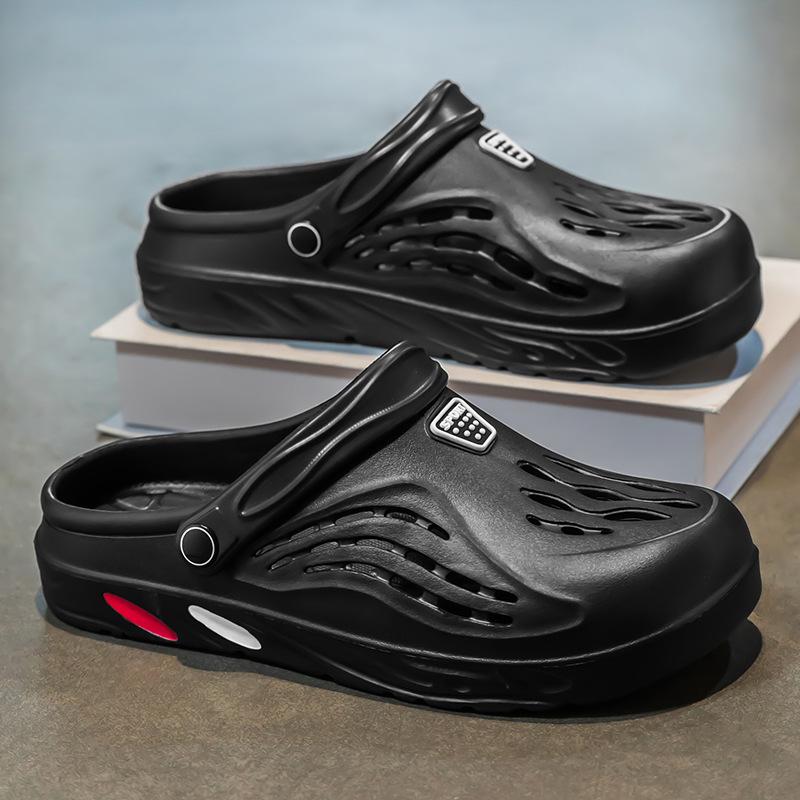 

2025 Baotou EVA Slippers Men s Summer Sandals Outdoor Large Size Hole Shoes Two Wear Sandals Household Half Slippers 38 чёрный