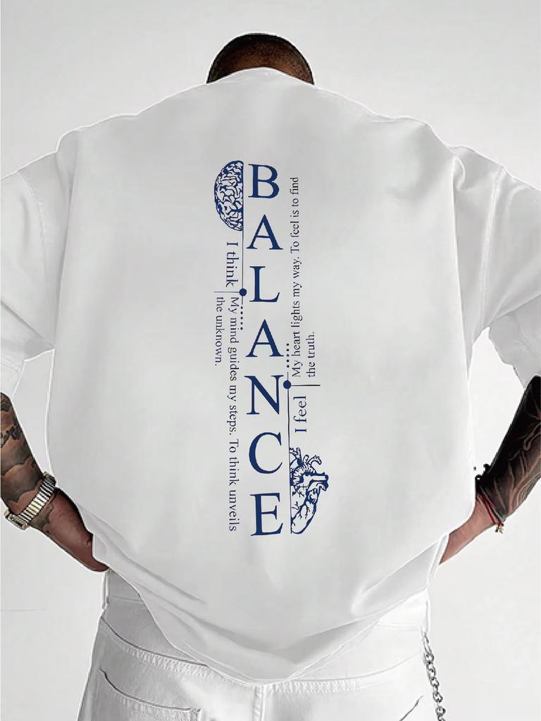 Einfaches blaues T-Shirt mit langen Ärmeln und aufgedrucktem spirituellem Slogan _BALANCE_, geeignet für den täglichen Gebrauch, Oversized, Unisex, Harajuku, hohe Qualität
