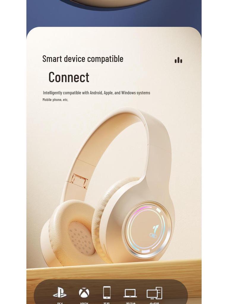 New Luminous Foldable Over-Ear Bluetooth Headphones with LED and Card Slot