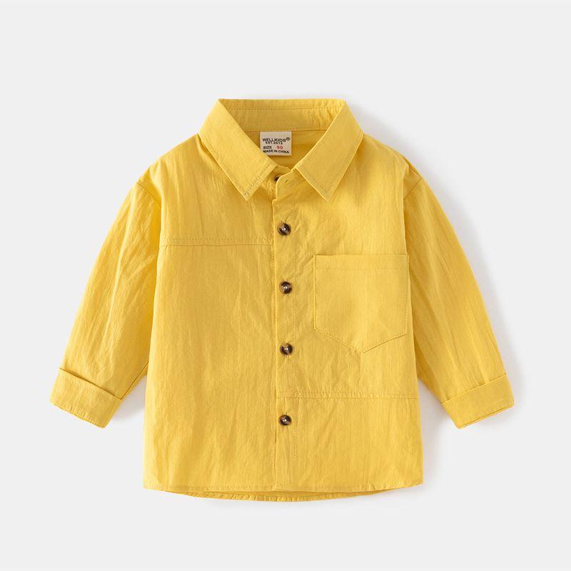 Children's Spring and Autumn Long-Sleeved Shirts for Boys, Casual and Fashionable Long-Sleeved Shirts for Boys, Solid Color Clothes for Baby Boys