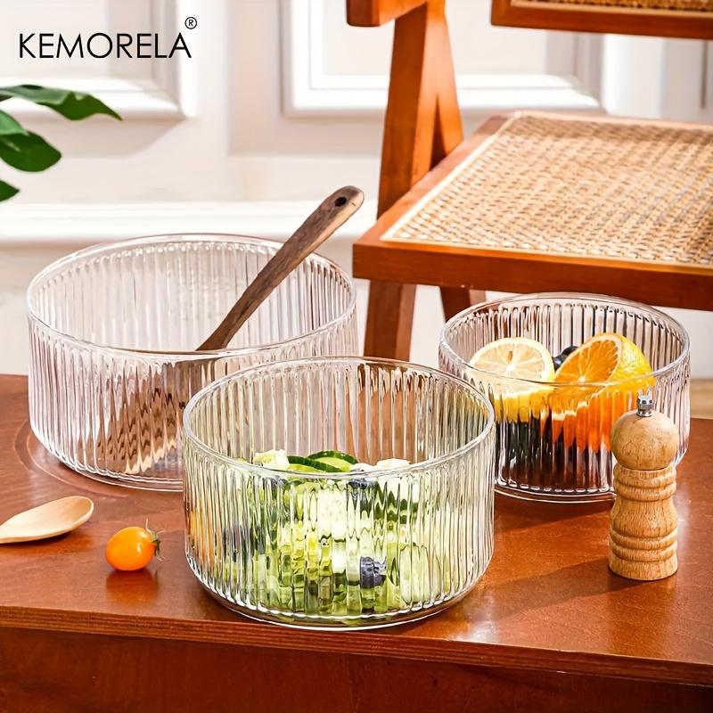 1PCS Striped Glass Salad & Fruit Bowl - Scratch-Resistant Round Serving Dish for Afternoon Tea Dessert Display Iced Fruit Plate