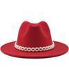 Woolen Hat Elegant Fashion Pearl Woolen Hat British Style Jazz Hat Big Brim Hat Women's Autumn and Winter Top Hat