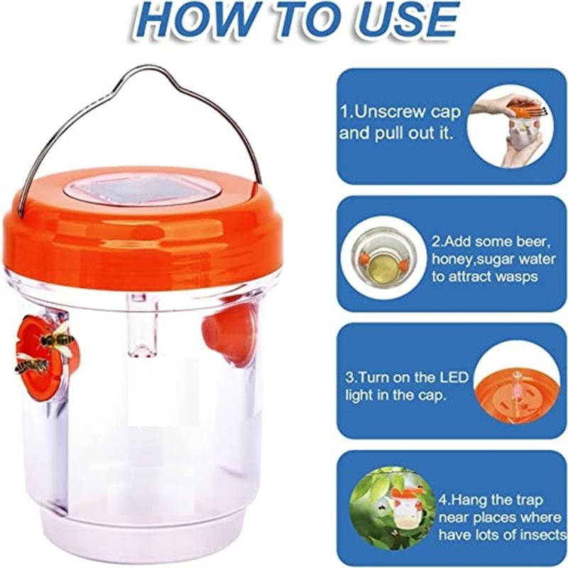 1 Çift Dış Mekan Yeniden Kullanılabilir Güneş Enerjili Asılabilir Yaban Arısı Tuzak Yakalayıcı Yaban Arıları Arılar Eşekarıları Avlamak İçin