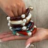 Salircon 7 Colors Vintage Imitation Pearl Elastic Rope Bangles Women Boho Exaggerated Geometric Acrylic Resin Bracelets Jewelry