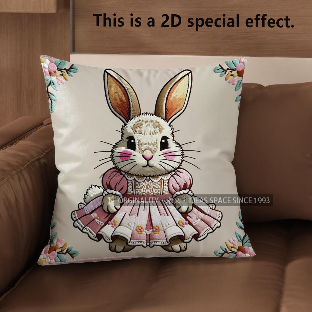 2D Cute Bunny Dressed Up Cushion Covers Pattern Cushion Cover Suitable For Sofa Bedroom Car Pillow Cover