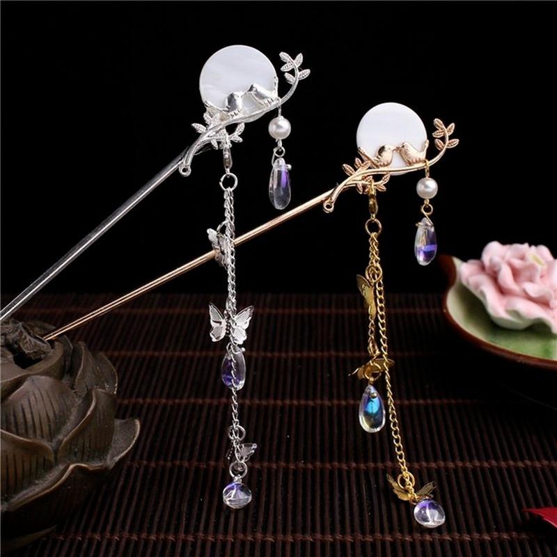 Fashion Classic Pearl Tassel Butterfly Hair Stick Direct Plate Hairpin White Bridal Headdress Hair Fork Jewelry Ornaments Chines