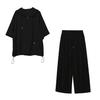 Women's Loose Two-Piece Pant Suit Short Sleeve Zip Up Hooded Jacket Wide Leg Pants Elegant Commuter Plus Size Matching Outfit Set