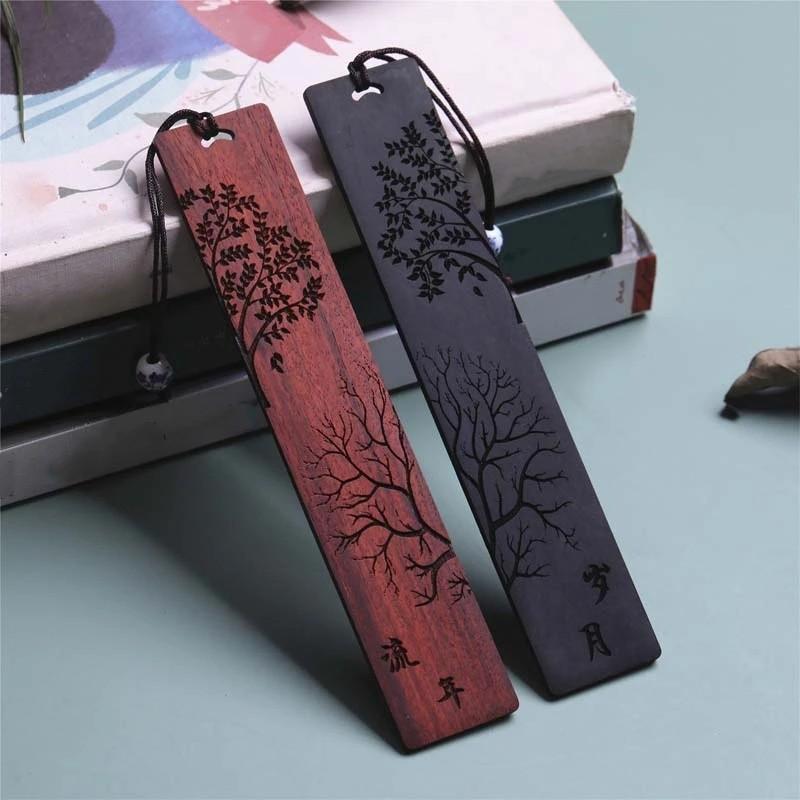 2Pcs Chinese Retro Mahogany Bookmark Creative Carving Nostalgia Book Clip Students Reading Accessories School Stationery Supply
