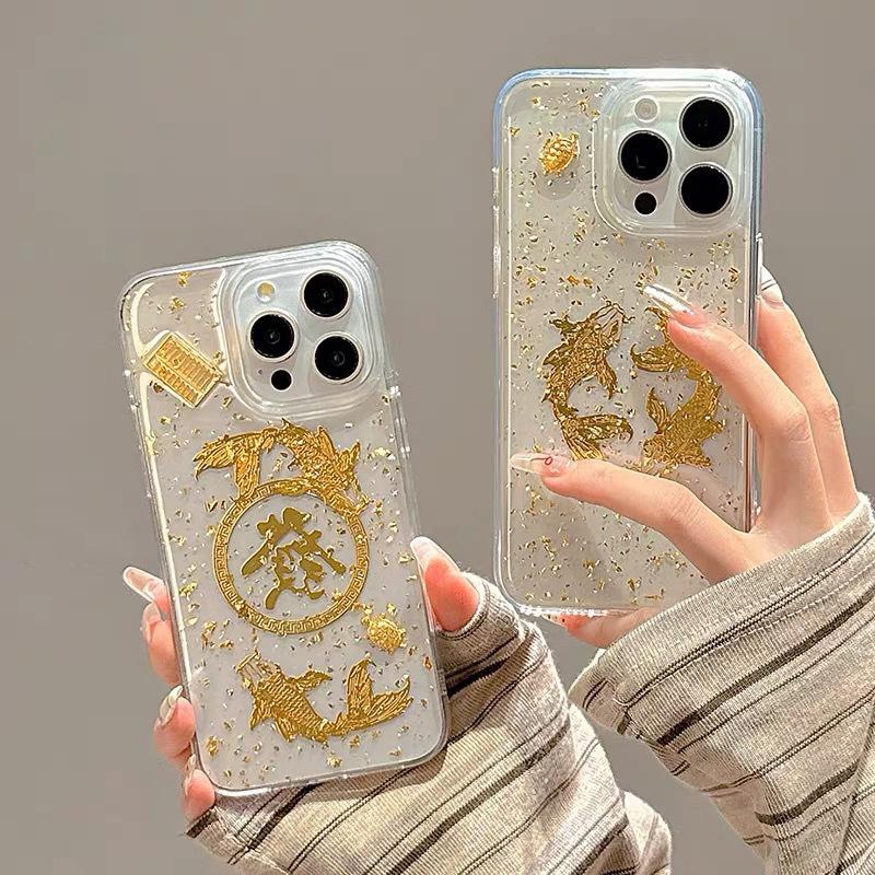 New Year's Money Making Koi Phone Case for IPhone 16 Promax Drop Proof Adhesive for Apple 17 Snake Year New Edition