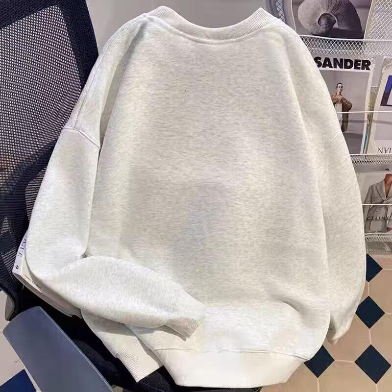 Sweat à capuche rétro américain pour homme - Sweat à col rond décontracté pour le sport avec velours, Style tendance Automne/Hiver