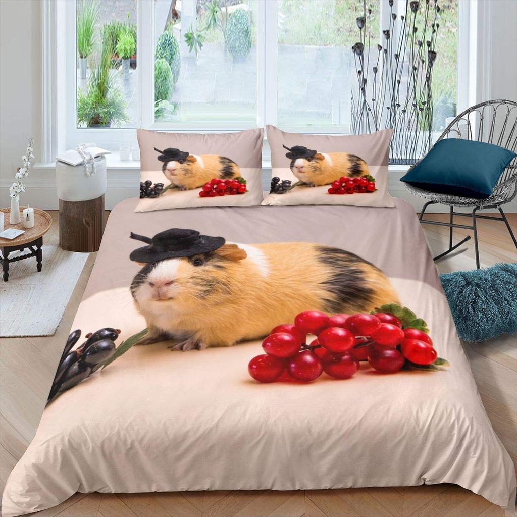 Guinea Pig Bedding Set Cute Cavy Pattern Duvet Cover for Boys Girls 3D Lovely Pet Comforter Cover Animal Theme 3Pcs Full Size