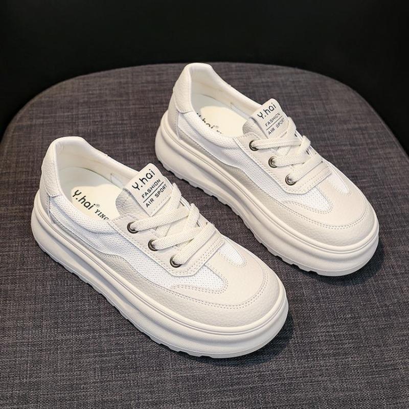 Little White Shoes Womens 2025 Summer New Versatile Platform Heightening Board Shoes Breathable Mesh Fashion Womens Casual Shoes