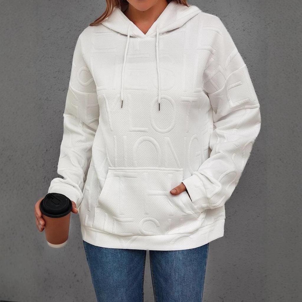Damen Übergröße Herbst/Winter Casual 3D Buchstaben Jacquard Rundhals Pullover Sweatshirt