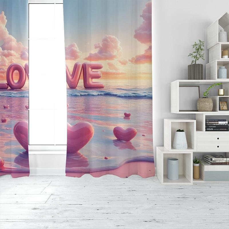 Valentine's Day Rekindles the Warmth of Love -2 Pieces - Printed Curtains, 100% Polyester, Perfect for Home Decor