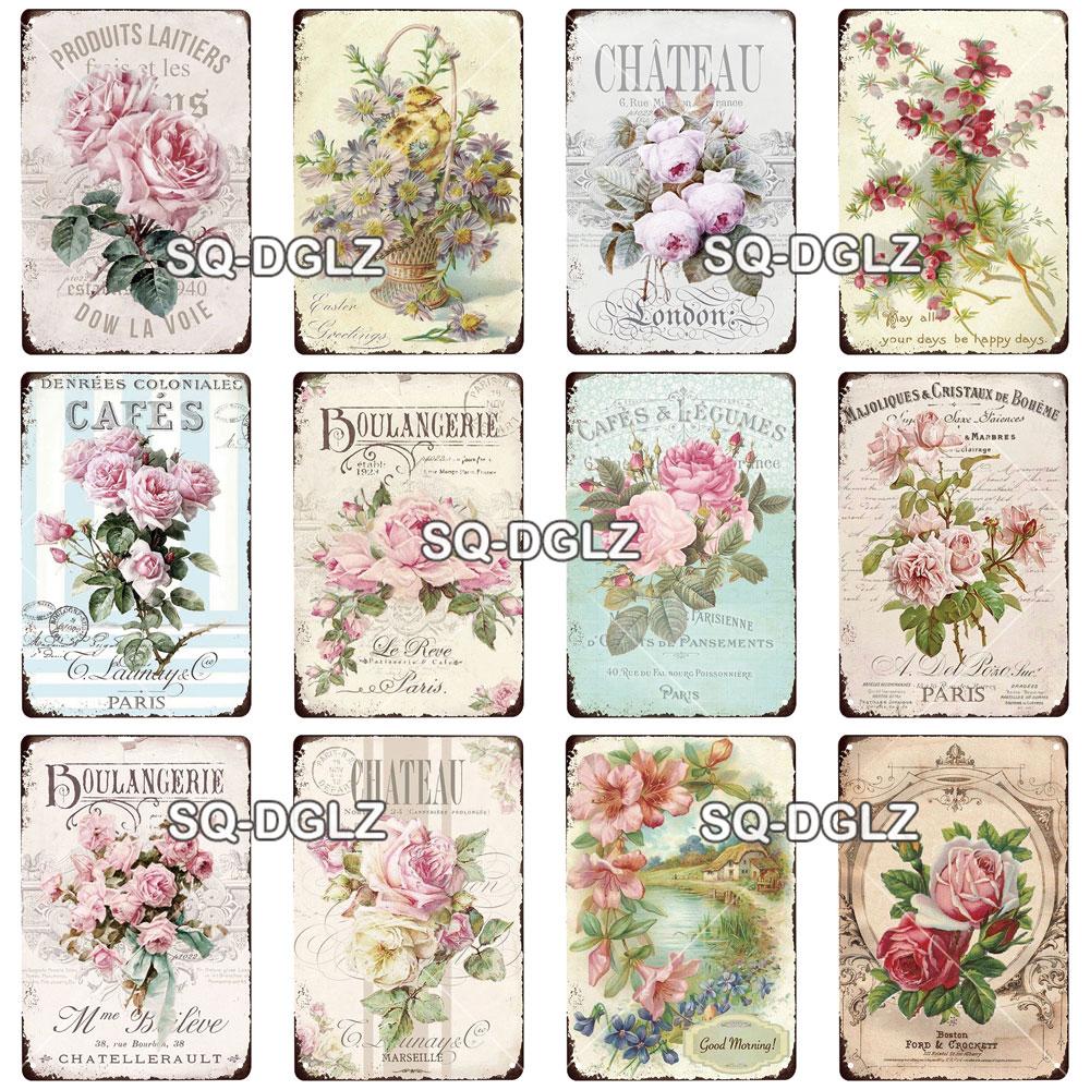 Blume Vintage Zinn Zeichen Wohnkultur Retro Metall Zeichen Shabby Chic Wand Dekor Für Küche Wohnzimmer Esszimmer Metall Platte