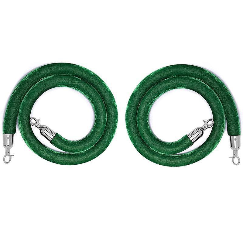 Velvet Rope & Stainless Steel Stanchion Set: 2-Pack Isolation Queue Barriers with Lanyard