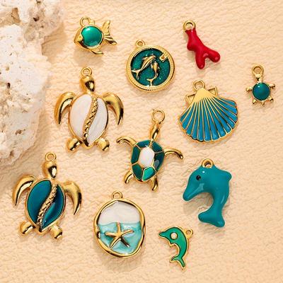 Stainless Steel Starfish & Sea Turtle Shell Pendant Earrings for Women