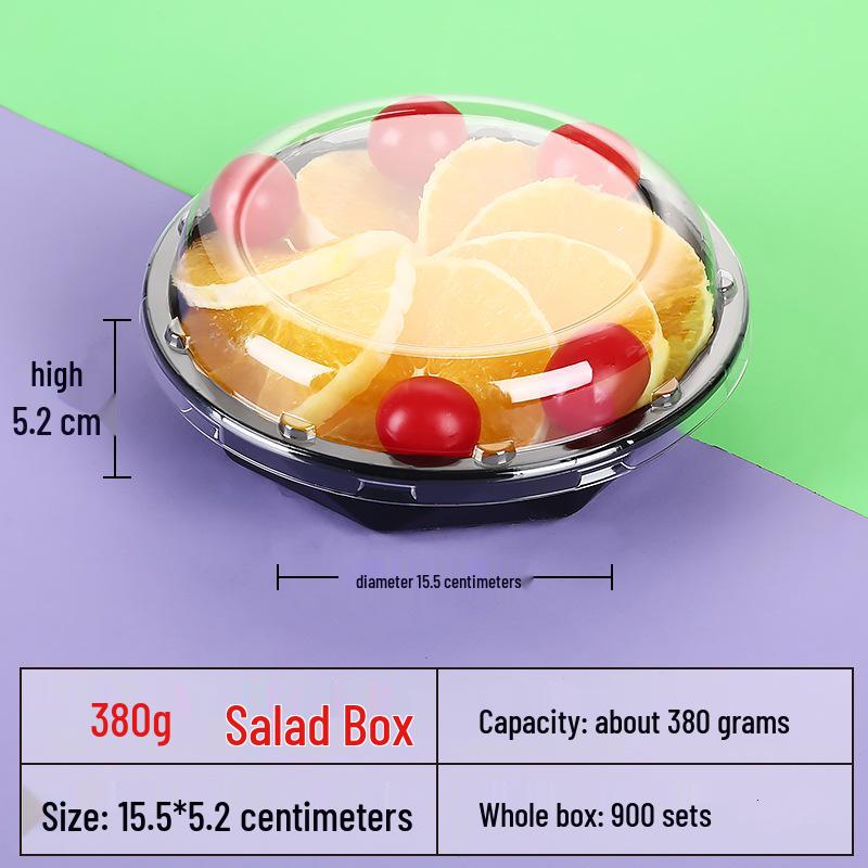 Transparente runde Einweg-Salatschale mit dreigeteilter Obstschale