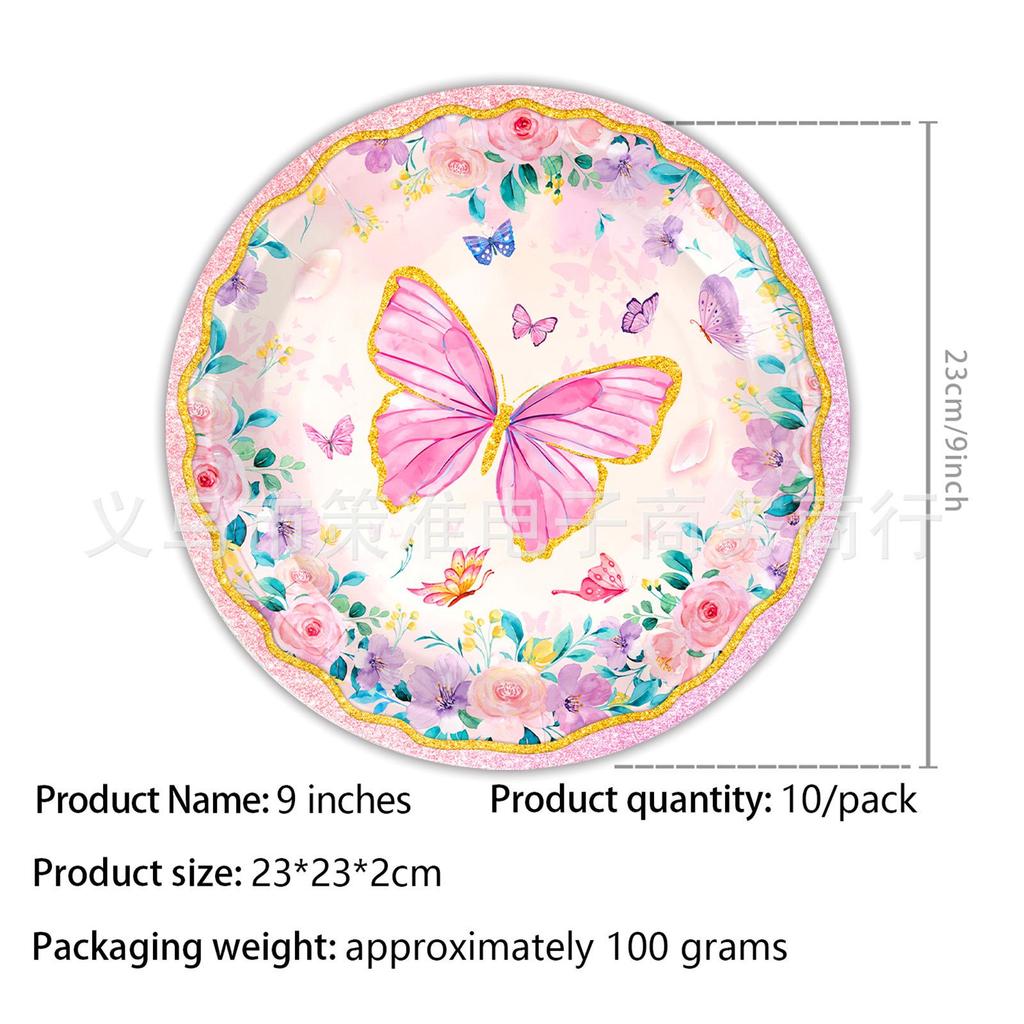 Pink Butterfly Birthday Party Tableware Set – Plates, Napkins, Tablecloth & Decorations