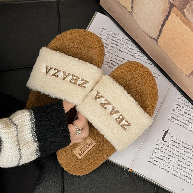 Fashion Flocked Flat Shoes for Women Adult Plush Slippers Luxurious Thick Sole Soft  Designer Fashionable and Comfortable Women's Shoes