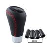 Universele 5-traps Handgeschakelde Lederen Versnellingspookknop Rode Steek Auto Versnellingspook Hendel Voor Handgeschakelde Transmissie Passend M8 M10 M12 Auto Interieur Accessoire