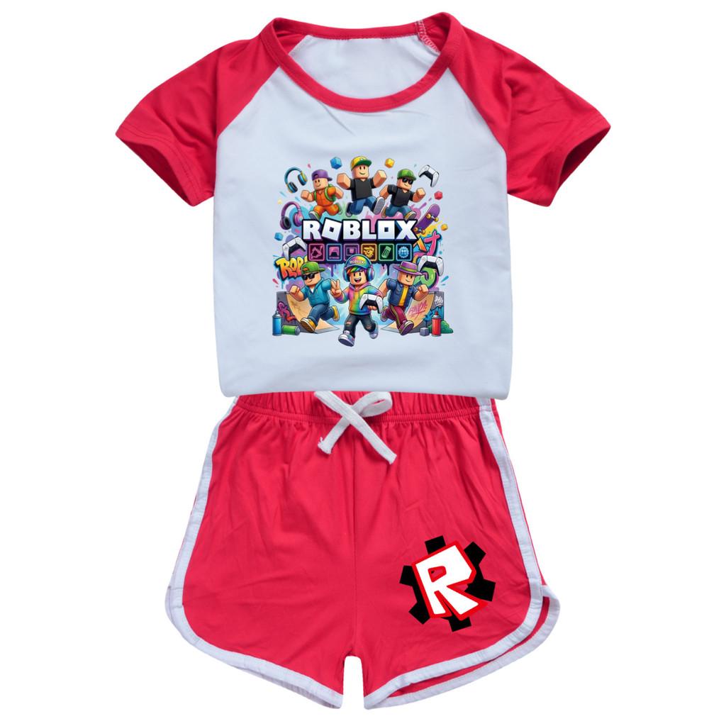 5573 Kids Boys Girls Roblox Printed T-shirt Shorts Tracksuit Clothes Set 100cm красный