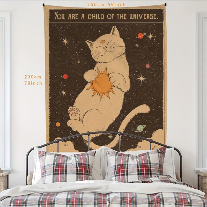 VIKAMA Sun Tarot Cat Tapestry Retro Art Decoration Suitable For Guesthouse Living Rooms Bedrooms And Home Wall Decor