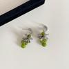 Mori Style Silver Needle Floral Glass Grape Tassel Earrings – Elegant High-End Design