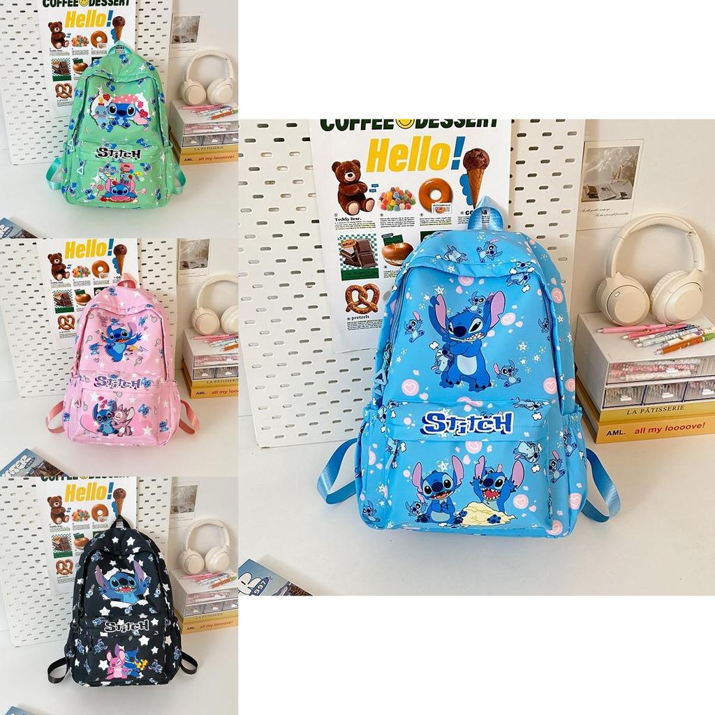 Stitch Cartoon School Backpack With Nylon Material And Antiload Burden For Middle School Students