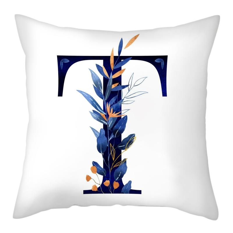 45x45cm Creative Floral Surround Design 26 Letters Blue Pillowcase Wedding Party Home Decor Sofa Office Seat Cushion Cover