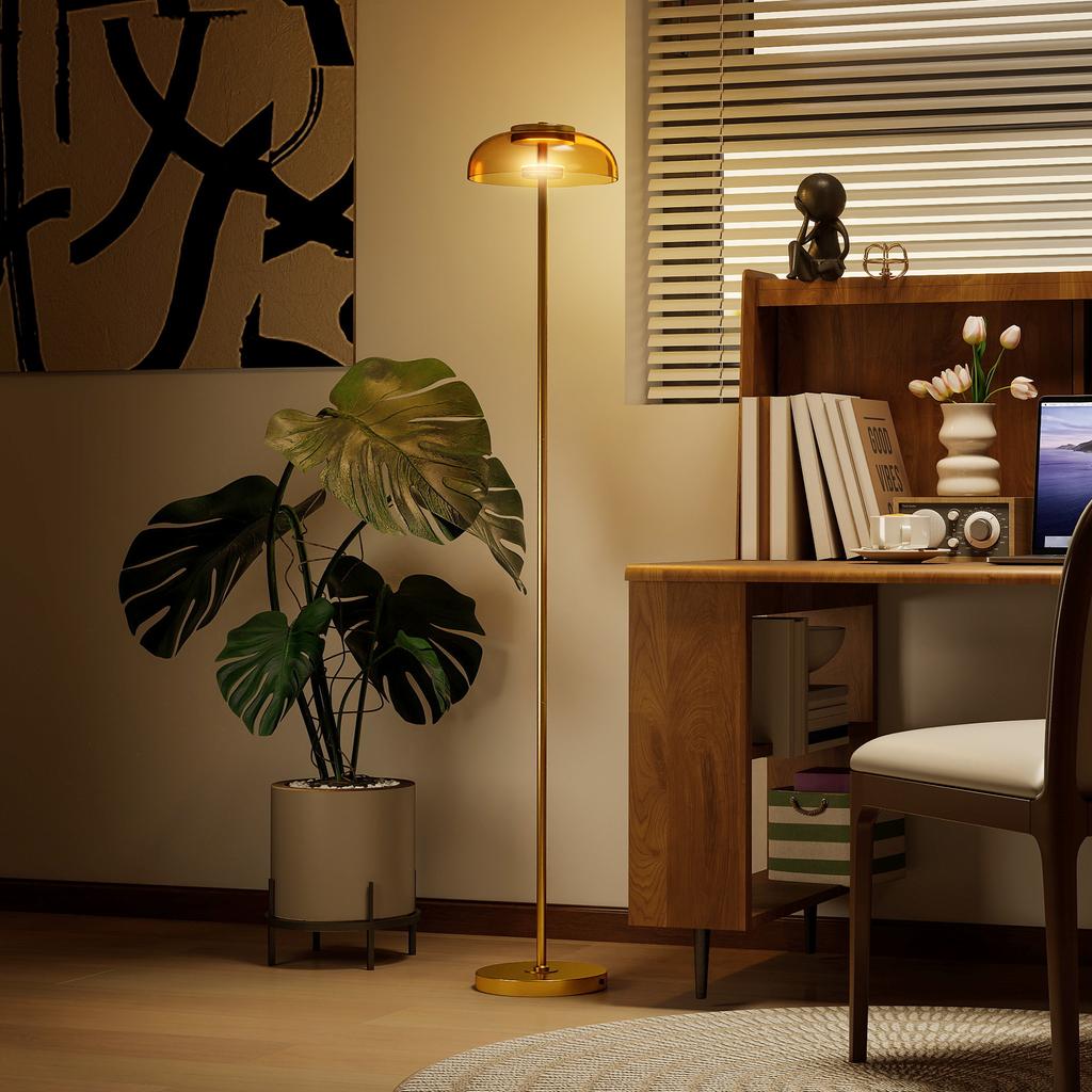 LED Floor Lamp Living Room, Floor Light with 3000K Warm Light, Foot Switch, 25 X 25 X 134 Cm, Brass