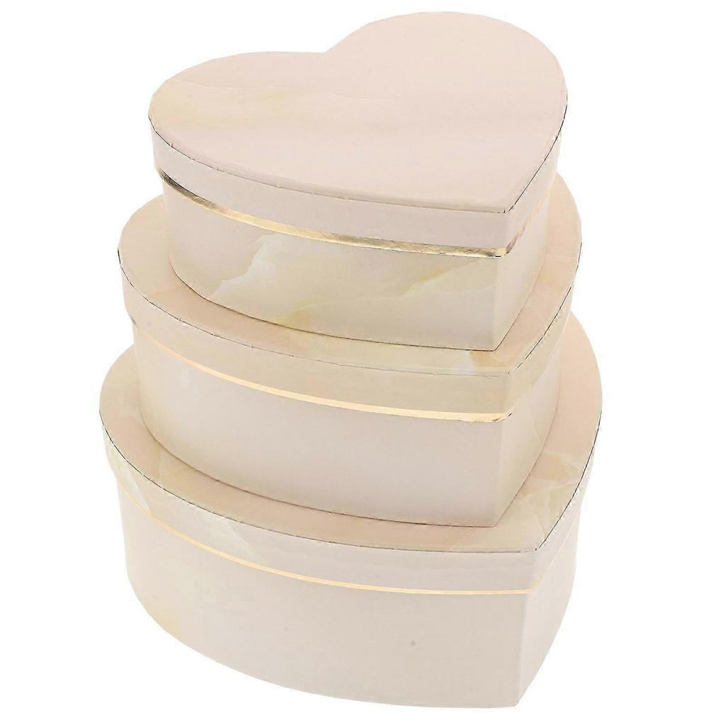 Valentines Day Heart Shaped Gift Box for Storage 3Pcs Marble Pattern Design