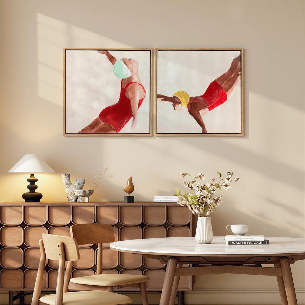 Set of 2 Canvas Paintings, Modern Wall Art, Artistic Wall Print for Living Room and Lounge with Hangers Included, 40x40 cm